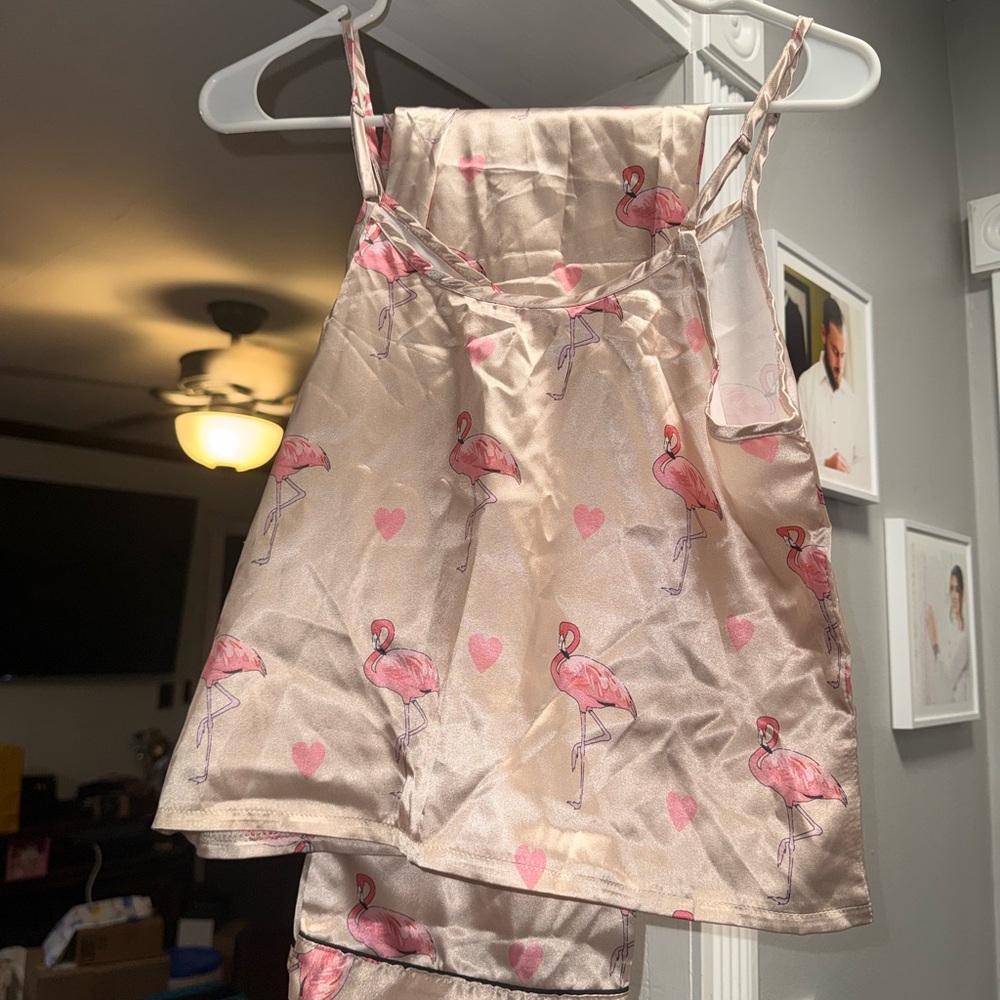 SHEIN Pink Flamingo Print Pajama Set